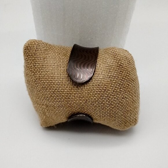 Textured Copper Etched Wave Design Wide Cuff Bracelet - Picture 8 of 11
